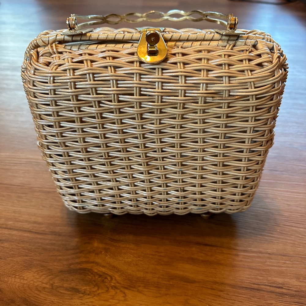 Woven Mini Handbag in Natural Rattan with Gold Hardware - Picture 5 of 13